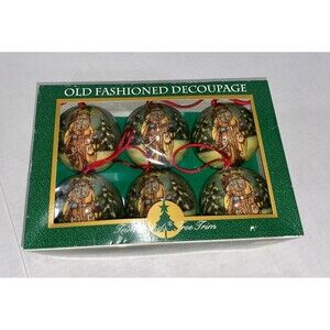 Vintage Old Fashioned Deluxe Decoupage Globe Christmas Ornaments (6) 1994 Taiwan